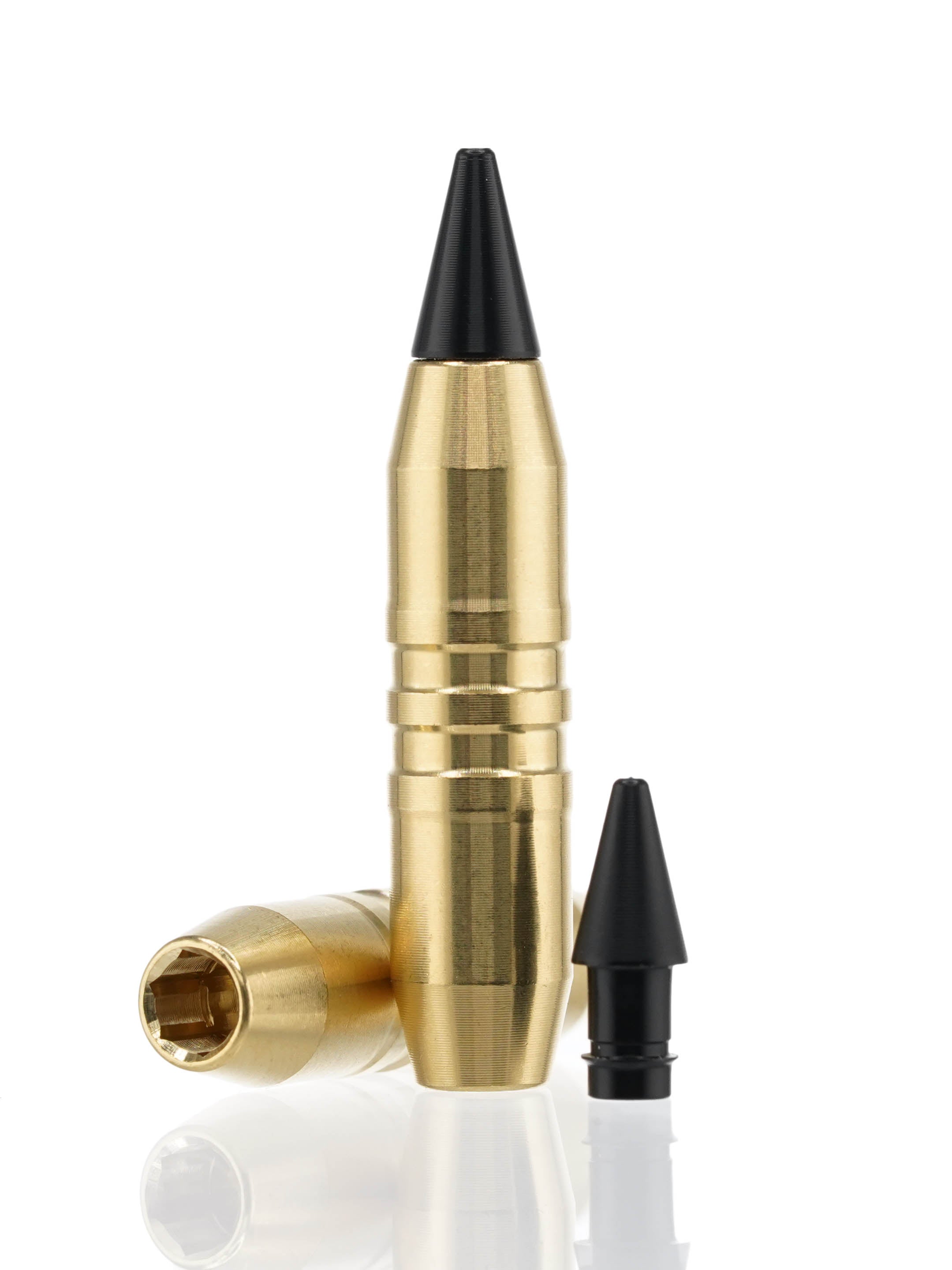 brass hollow point tipped rifle bullet