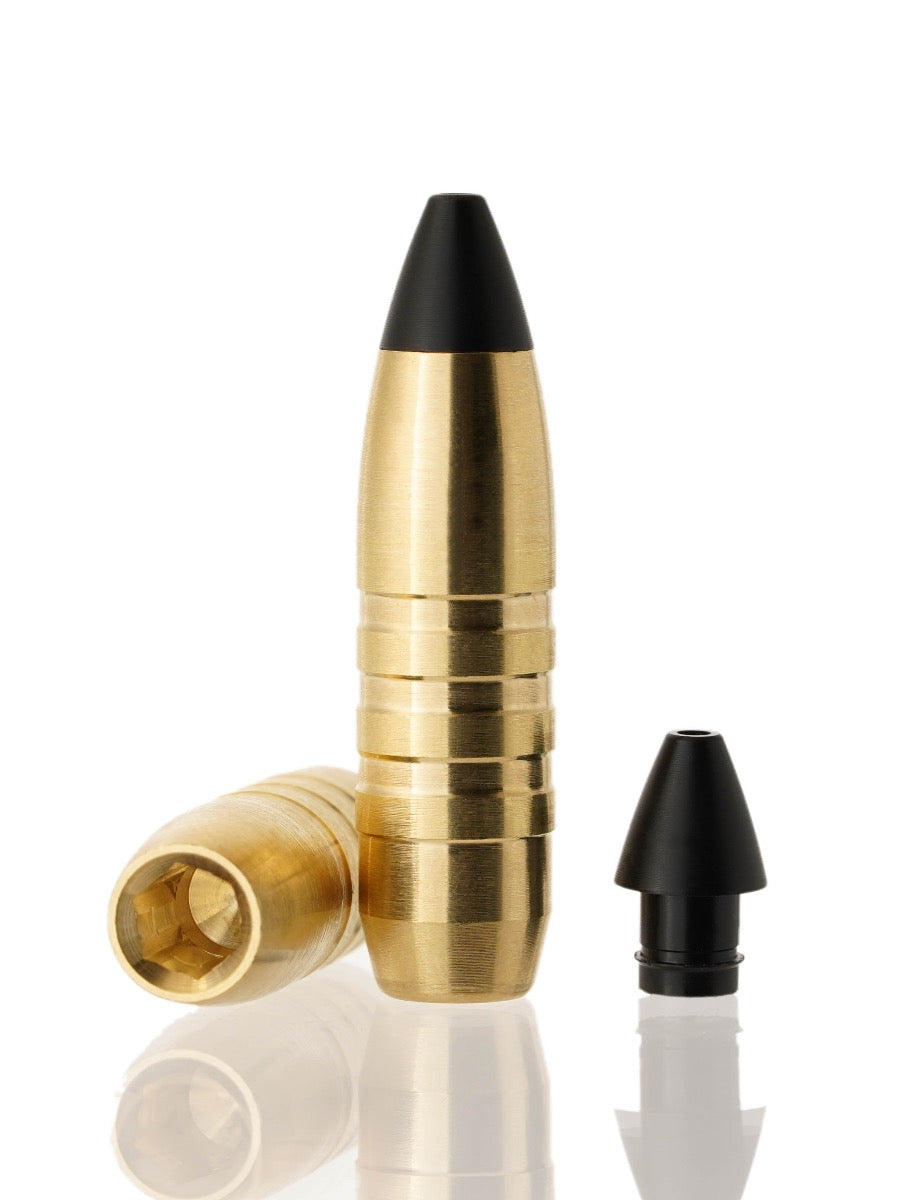 brass hollow point tipped rifle bullet