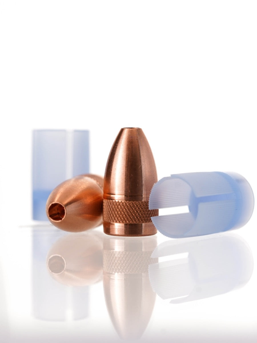 copper hollow point muzzleloader bullet with blue sabot